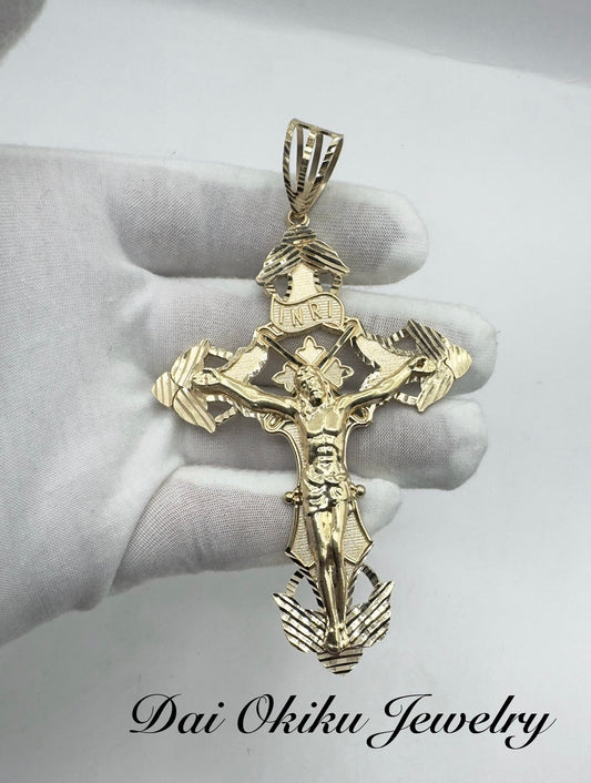 4.5" 14k Solid Inri Cross Pendant