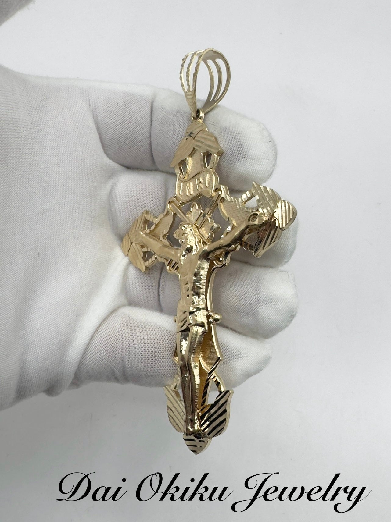 4.5" 14k Solid Inri Cross Pendant