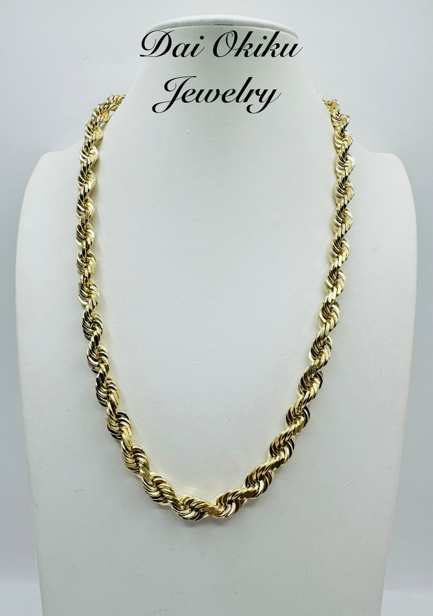 10mm 25” 14k Solid Diamond Cut Rope Chain