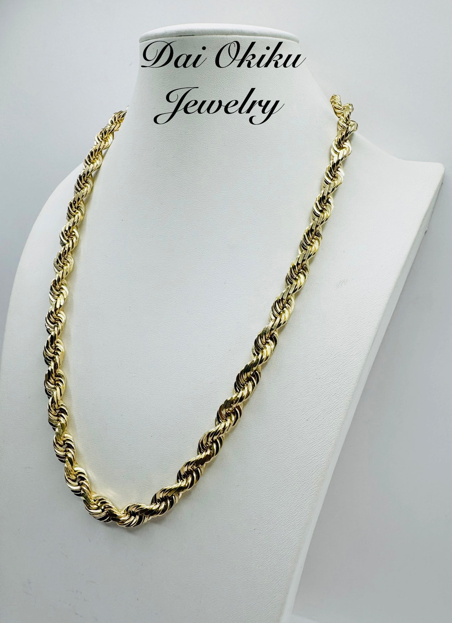 10mm 25” 14k Solid Diamond Cut Rope Chain