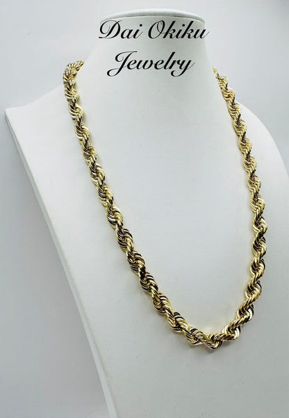 10mm 25” 14k Solid Diamond Cut Rope Chain