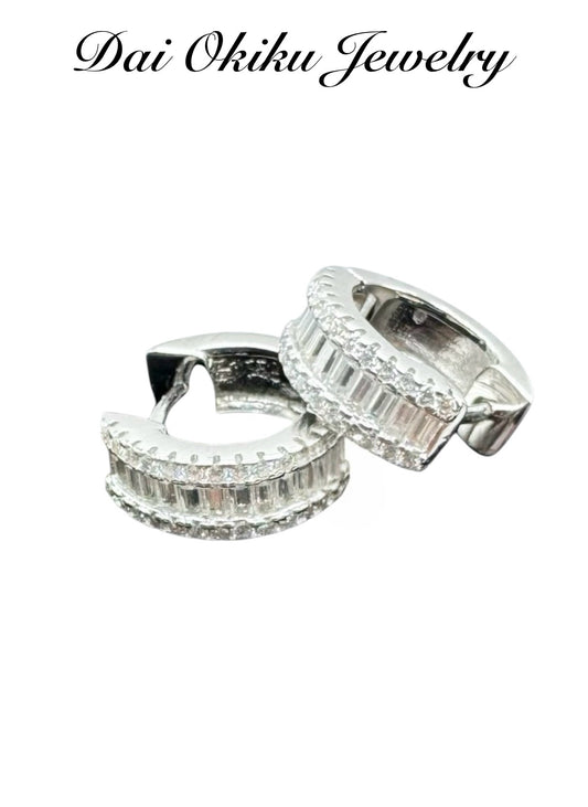 Diamond Baguette Huggie Hoops