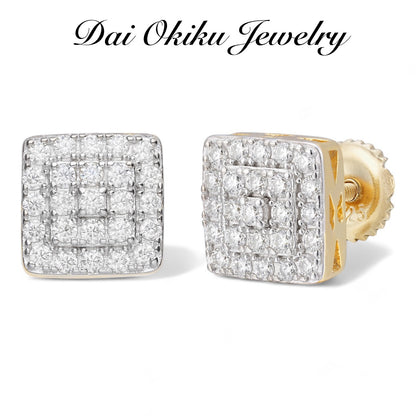 Square Cluster Diamond Gold Stud Earrings