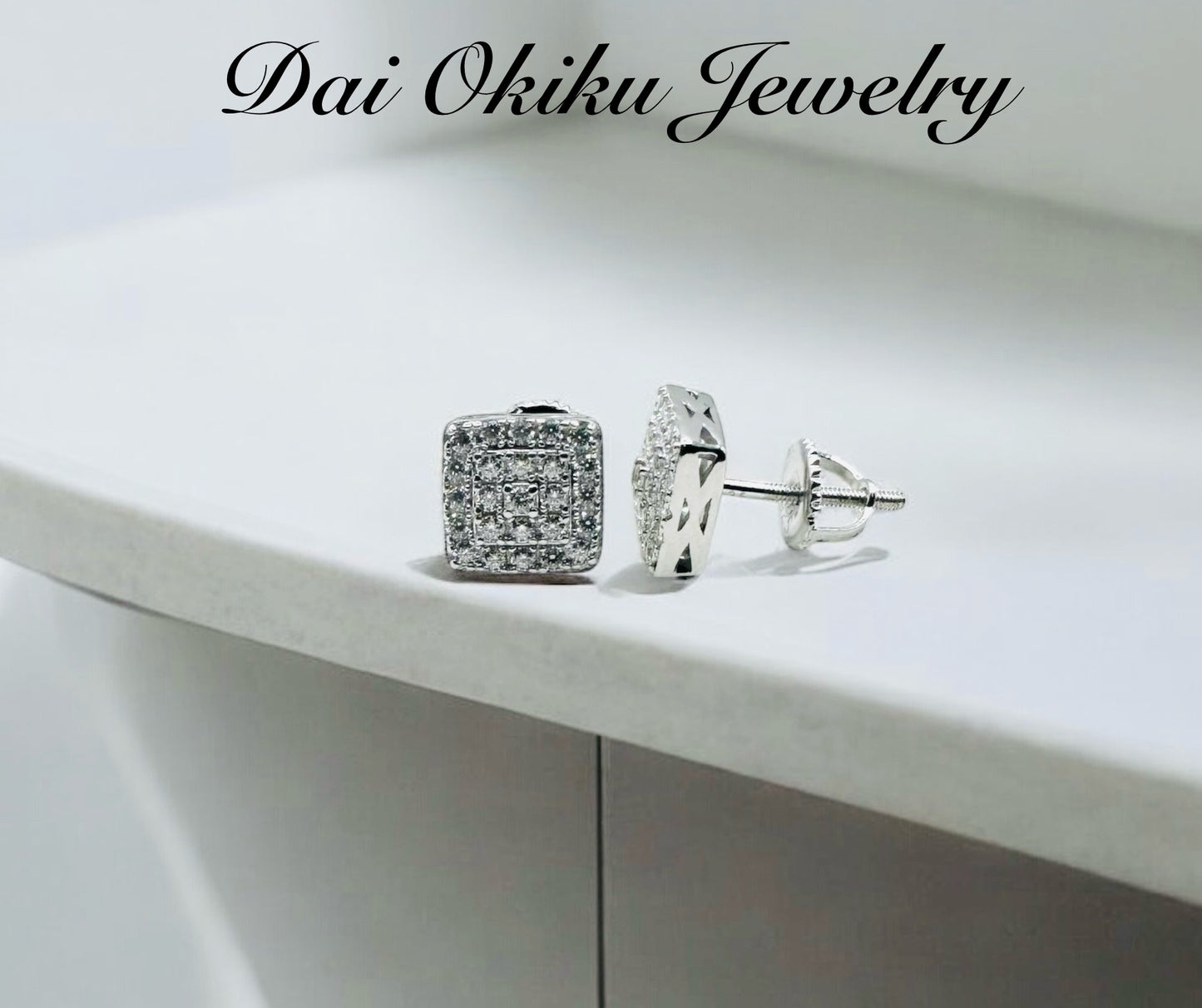 Square Cluster Diamond Stud Earrings