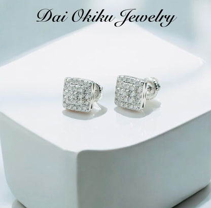 Square Cluster Diamond Stud Earrings