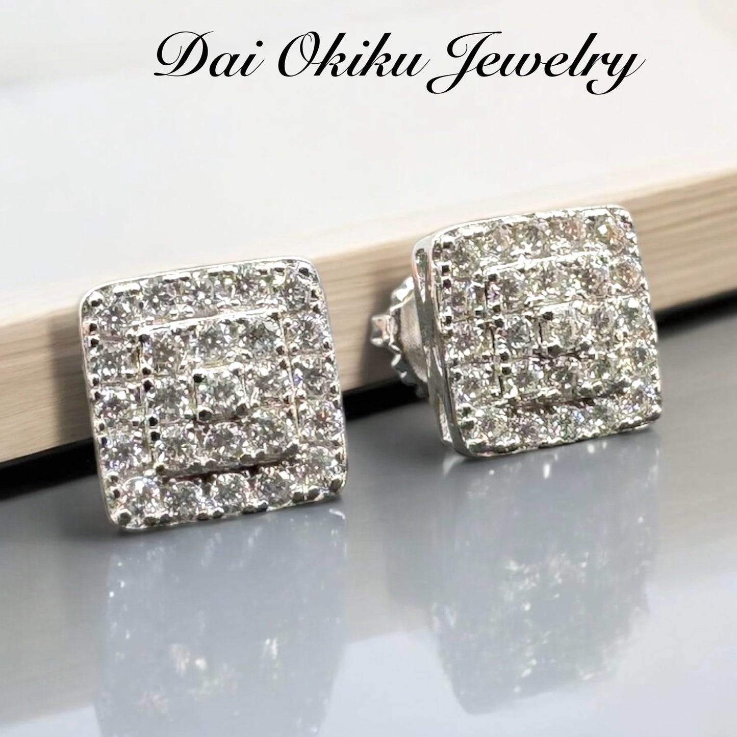 Square Cluster Diamond Stud Earrings