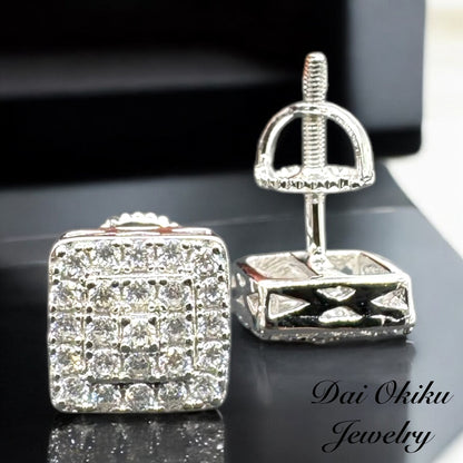 Square Cluster Diamond Stud Earrings