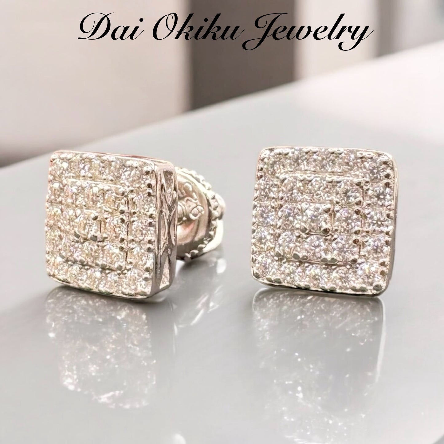 Square Cluster Diamond Stud Earrings