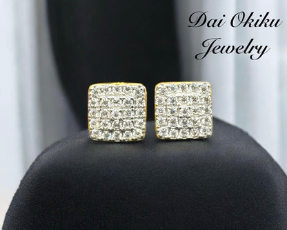 Square Cluster Diamond Gold Stud Earrings